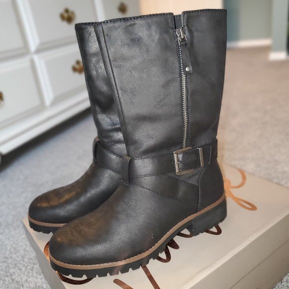 Crown Vintage Women's Olive Black Moto Boots Size 8M - Picture 6 of 6